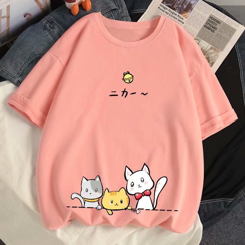 Hong Kong Style T-Shirt Men's Short-sleeved Summer Half-sleeved Couple's All-match Trendy Brand Men's Cat New Japanese Base Shirt T-shirt - Image 3