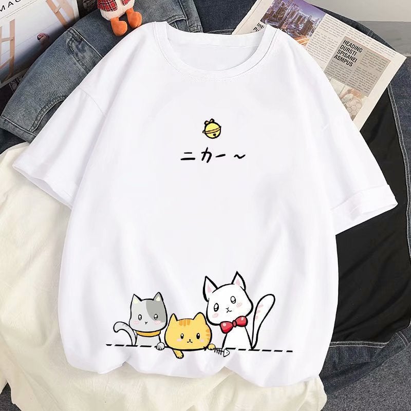 Hong Kong Style T-Shirt Men's Short-sleeved Summer Half-sleeved Couple's All-match Trendy Brand Men's Cat New Japanese Base Shirt T-shirt - Image 5