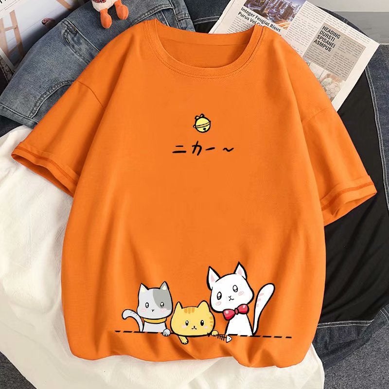 Hong Kong Style T-Shirt Men's Short-sleeved Summer Half-sleeved Couple's All-match Trendy Brand Men's Cat New Japanese Base Shirt T-shirt - Image 2