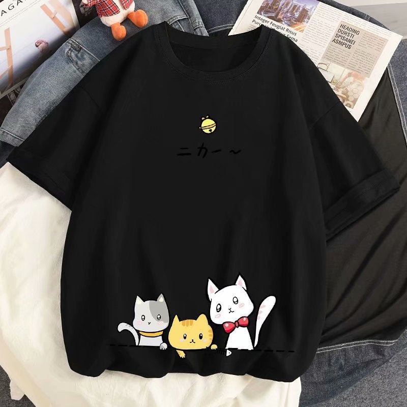 Hong Kong Style T-Shirt Men's Short-sleeved Summer Half-sleeved Couple's All-match Trendy Brand Men's Cat New Japanese Base Shirt T-shirt - Image 1