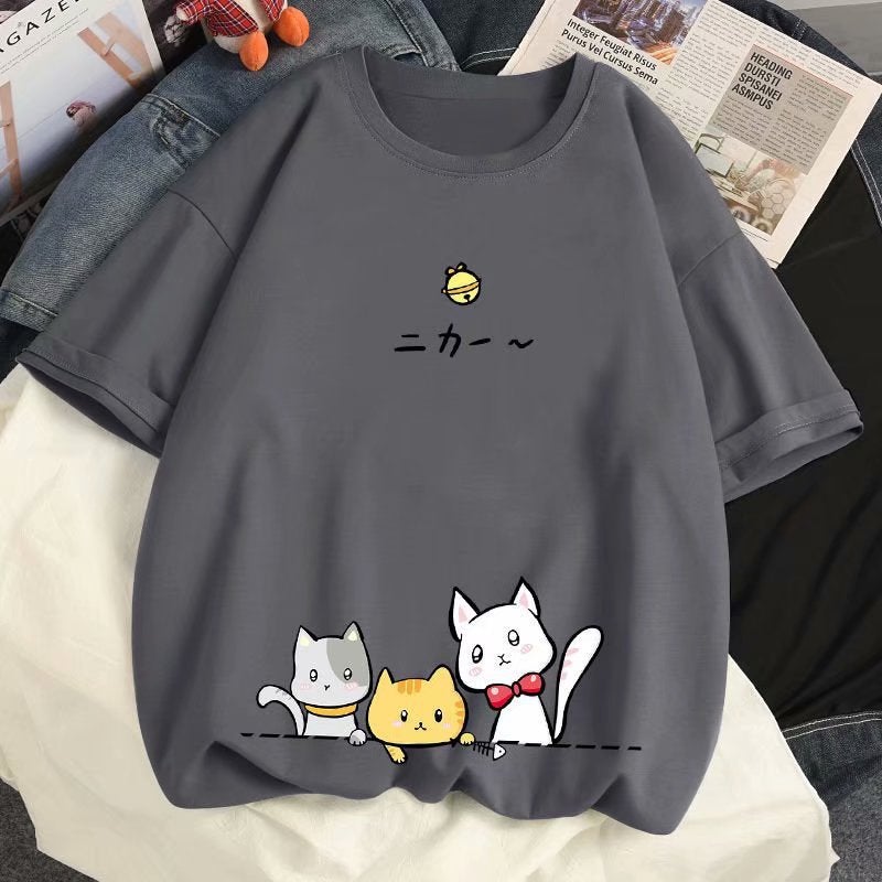 Hong Kong Style T-Shirt Men's Short-sleeved Summer Half-sleeved Couple's All-match Trendy Brand Men's Cat New Japanese Base Shirt T-shirt - Image 4