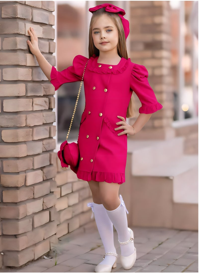 OLUDENIZ - Dress Chic 4-Piece Girls' Celebration Ensemble: Includes Dress, Hair Clip, Handbag, and Long Socks - Coordinated Colors, Made in Turkey - Image 1