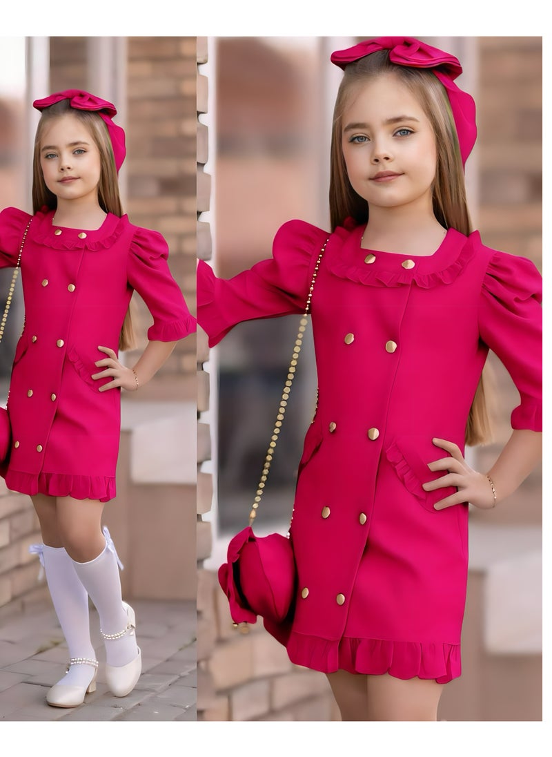OLUDENIZ - Dress Chic 4-Piece Girls' Celebration Ensemble: Includes Dress, Hair Clip, Handbag, and Long Socks - Coordinated Colors, Made in Turkey - Image 1