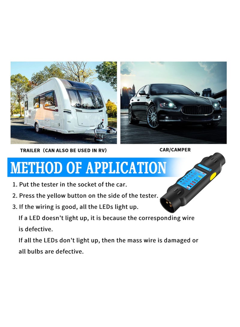 SYOSI Trailer Tester, 7 Pin 12V Car Truck Trailer Plug, Socket Tester Wiring Circuit Light Electrics Circuit Diagnostic Test Tool, for Caravan RV Truck Trailer, Made of Plastic and Copper - Image 5