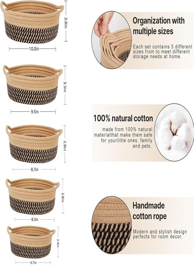 RUGSZONE 5 Pieces Storage Basket Sets Cotton Rope Woven Baskets for Organizing Small Round Basket Baby Nursery Bins - Image 2