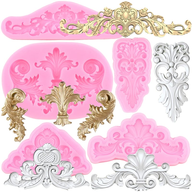 ZiXiang Baroque Style Curlicues Scroll Lace Silicone Mold Relief Flower Lace Fondant Molds For Cake Border Decoration Cupcake Topper Polymer Clay Gum Paste Set Of 5