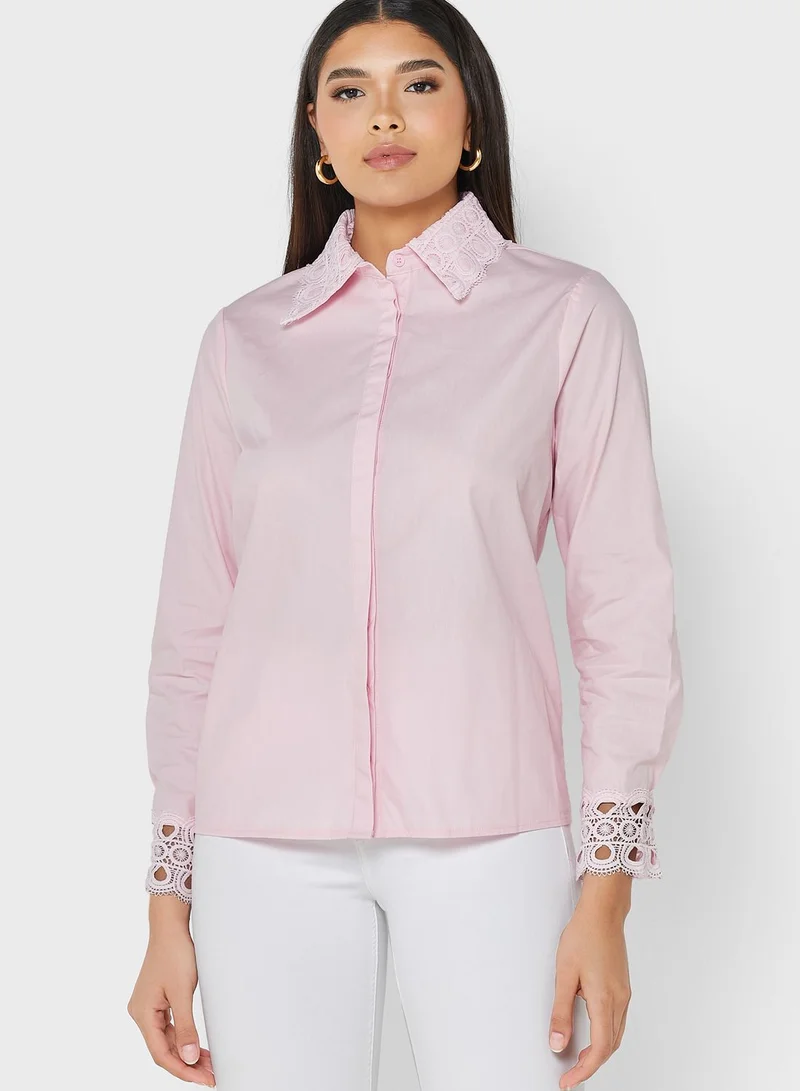 ELLA Crochet Lace Hem & Collar Detail Shirt