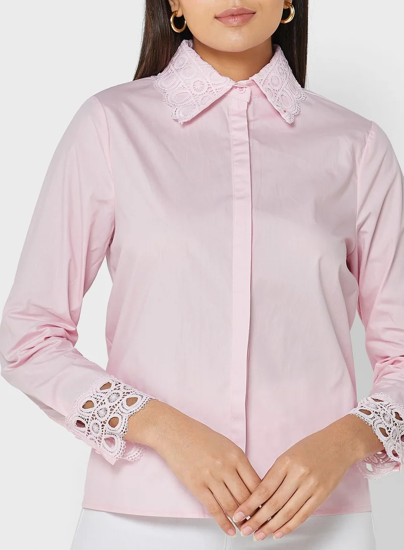 ELLA Crochet Lace Hem & Collar Detail Shirt