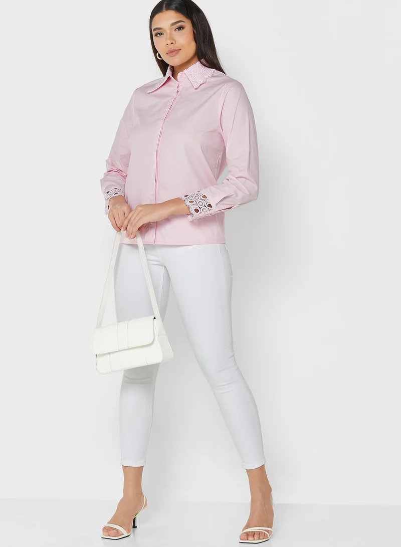 ELLA Crochet Lace Hem & Collar Detail Shirt