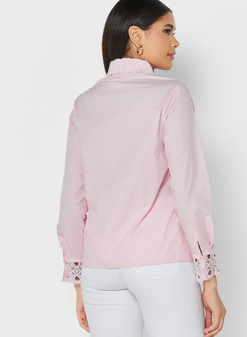 ELLA Crochet Lace Hem & Collar Detail Shirt