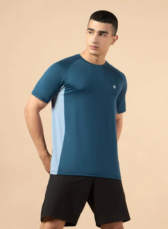 Cult Men Navy Blue Color Block Raglan Sleeve T-Shirt