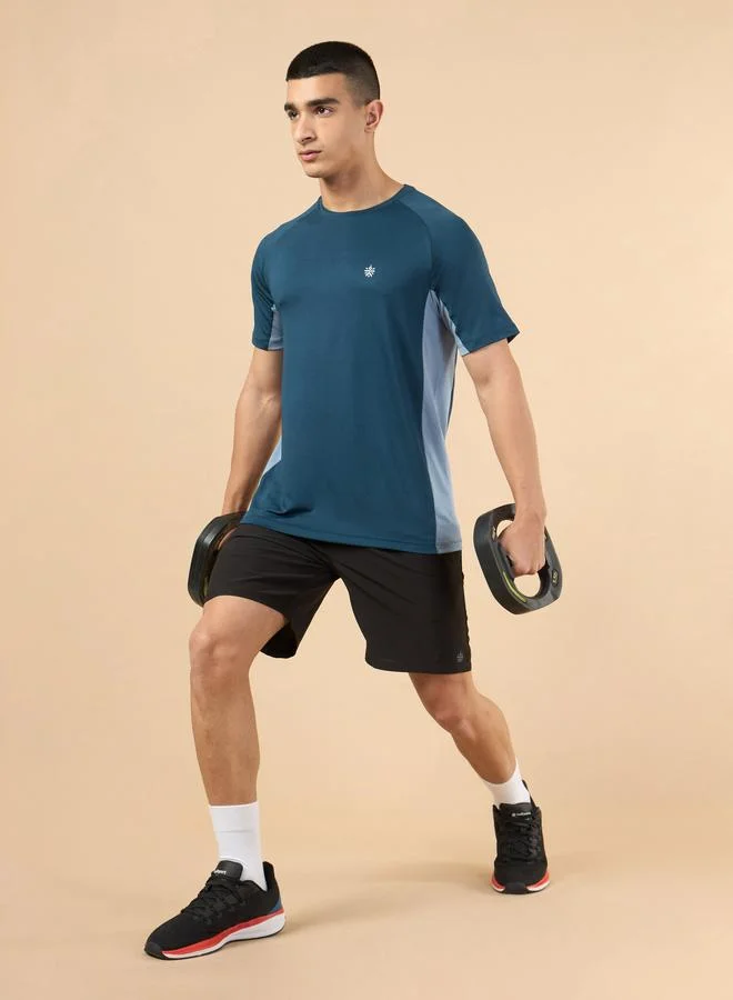 Cult Men Navy Blue Color Block Raglan Sleeve T-Shirt