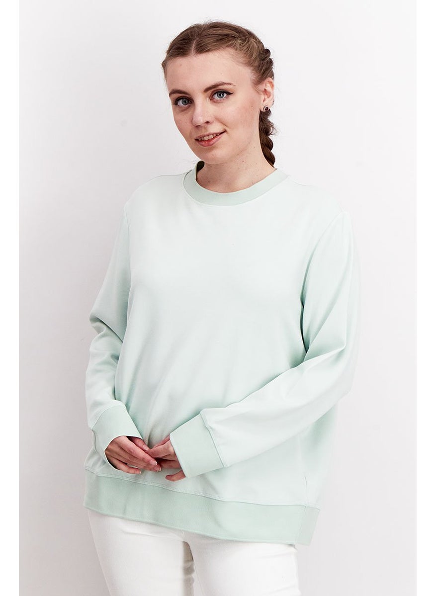 Tchibo Women Crew Neck Plain Sweatshirt, Tea Green  - Image 1