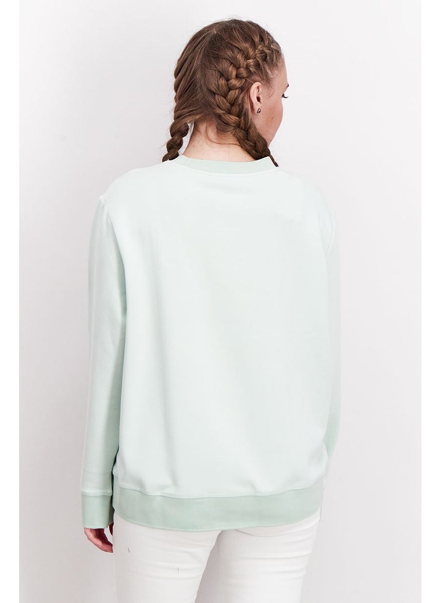 Tchibo Women Crew Neck Plain Sweatshirt, Tea Green  - Image 4