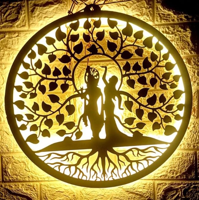 Wall Mitra Radhe krishna LED Wall art MDF wall hanging wooden radhe krishna hanging wall decor art stylish home decoration items for living room 12x12 - Image 3