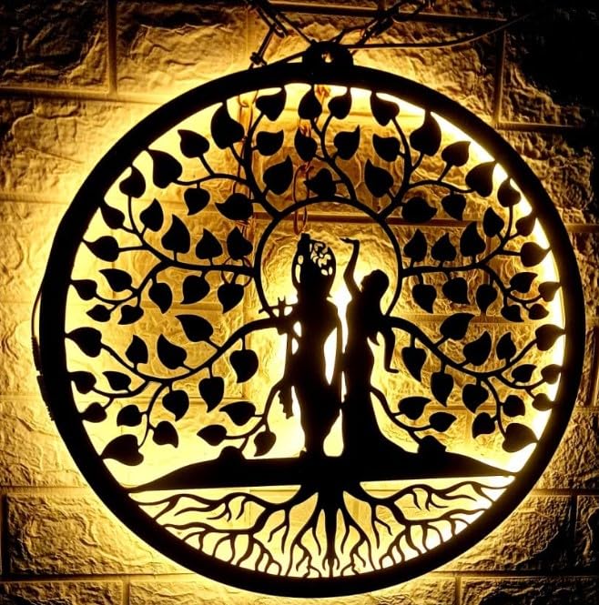 Wall Mitra Radhe krishna LED Wall art MDF wall hanging wooden radhe krishna hanging wall decor art stylish home decoration items for living room 12x12 - Image 4