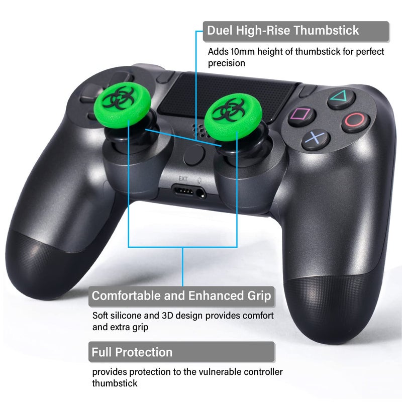 Playrealm FPS Thumbstick Extender & 3D Texture Rubber Silicone Grip Cover 2 Sets for PS5 Dualsenese & PS4 Controller (BioH Green) - Image 2