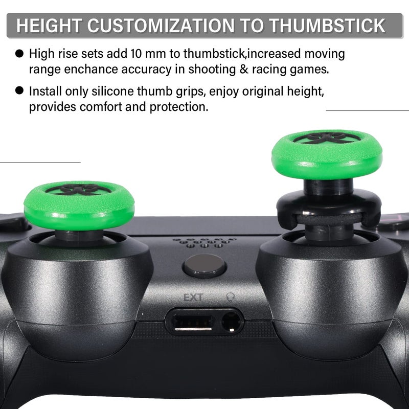 Playrealm FPS Thumbstick Extender & 3D Texture Rubber Silicone Grip Cover 2 Sets for PS5 Dualsenese & PS4 Controller (BioH Green) - Image 4