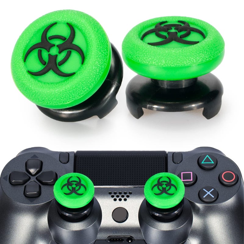 Playrealm FPS Thumbstick Extender & 3D Texture Rubber Silicone Grip Cover 2 Sets for PS5 Dualsenese & PS4 Controller (BioH Green) - Image 1
