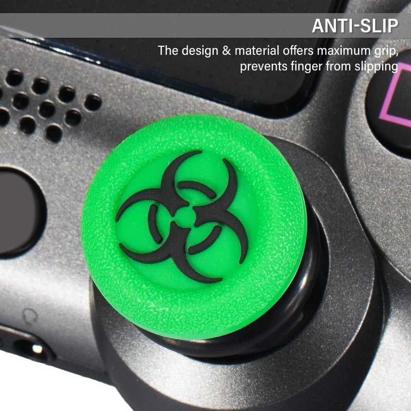 Playrealm FPS Thumbstick Extender & 3D Texture Rubber Silicone Grip Cover 2 Sets for PS5 Dualsenese & PS4 Controller (BioH Green) - Image 5