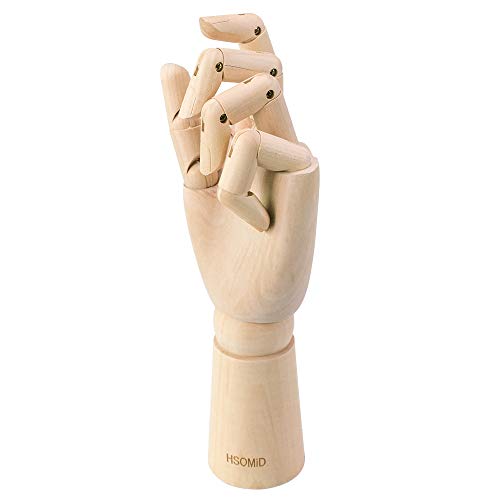 HSOMiD Flexible Wooden Artist Manikin - Moveable Hand Figure, 12 Inches, Men's Left Hand for Sketching, Drawing, Painting & Home Office Decoration - Image 2