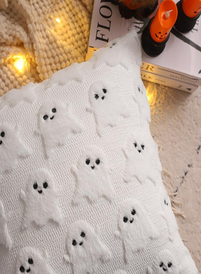 LUOYEHK Halloween Pillow Covers 18x18 Set of 2 White Ghost Decorative Pillow Cases Holiday Soft Plush Faux Fur Cushion Covers for Couch Sofa Bed - Image 4