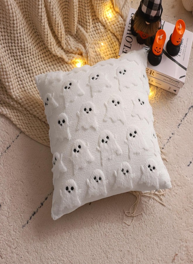 LUOYEHK Halloween Pillow Covers 18x18 Set of 2 White Ghost Decorative Pillow Cases Holiday Soft Plush Faux Fur Cushion Covers for Couch Sofa Bed - Image 3