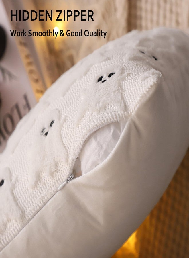 LUOYEHK Halloween Pillow Covers 18x18 Set of 2 White Ghost Decorative Pillow Cases Holiday Soft Plush Faux Fur Cushion Covers for Couch Sofa Bed - Image 5