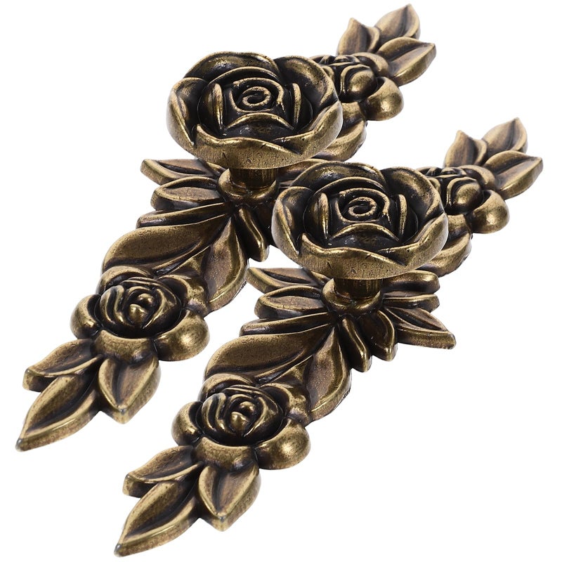 Antique Rose Brass Cabinet Knobs 2 Pieces Drawer Pull Handles For Wardrobe Kitchen - Image 2