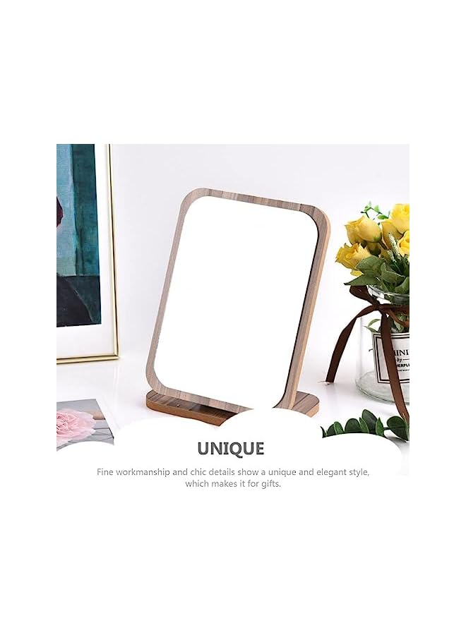 The Bros Vanity Makeup Mirror with Natural Bamboo Stand, Fold Down Desk Makeup Mirror with Stand Wooden Desktop Mirror Folding Table Desk Countertop Mirror - Image 4