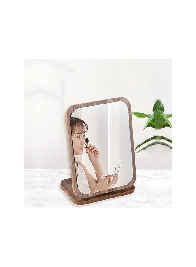 The Bros Vanity Makeup Mirror with Natural Bamboo Stand, Fold Down Desk Makeup Mirror with Stand Wooden Desktop Mirror Folding Table Desk Countertop Mirror - Image 2