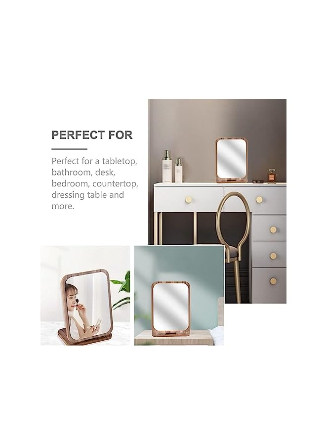 The Bros Vanity Makeup Mirror with Natural Bamboo Stand, Fold Down Desk Makeup Mirror with Stand Wooden Desktop Mirror Folding Table Desk Countertop Mirror - Image 5