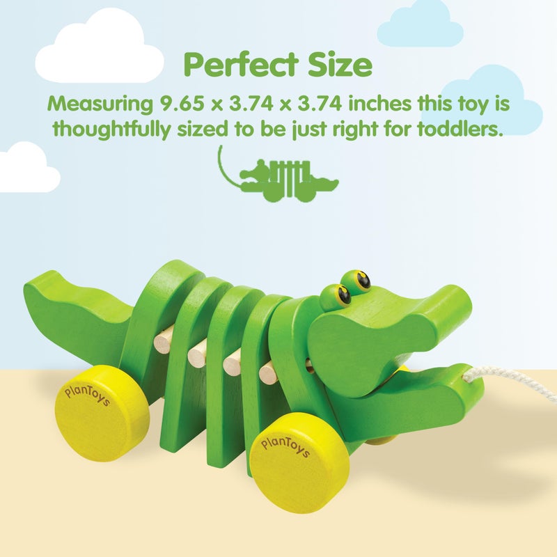 PlanToys® Dancing Alligator Pull Toy for Toddlers | Eco-Friendly Wood Toy with Click-Clack Sound | Walking Toy for Babies - Image 2