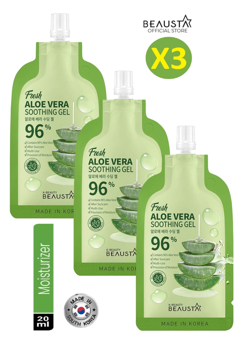 BEAUSTA 3 Pack A Soothing Gel for the Face and Body to Calm Irritated and Dry Skin Contains 96% Natural Aloe Vera Extract 20 Ml - Image 1