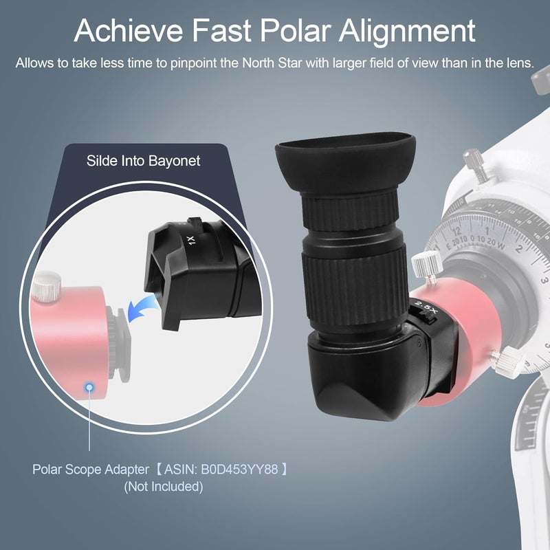 Astromania Right Angle Viewfinder 1X/2.5X Magnification with 6 Mounting Telescope Adapters for DSLR Cameras Such as Canon, Nikon, Pentax, Minolta, Dynax, Samsung, Olympus - Image 2