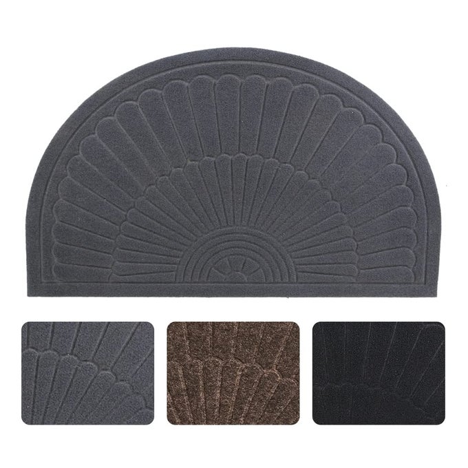 HALF ROUND DOORMAT GRAY OUTDOOR INDOOR RUG 30X18 INCHES NON SLIP HIGH TRAFFIC ABSORBENT MODERN DESIGN