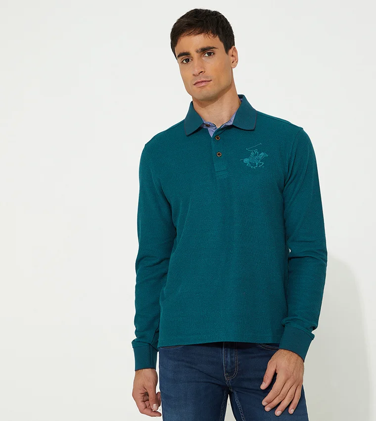 BEVERLY HILLS POLO CLUB Beverly Hills Polo Club Men Plain Long Sleeves Polo T-Shirt