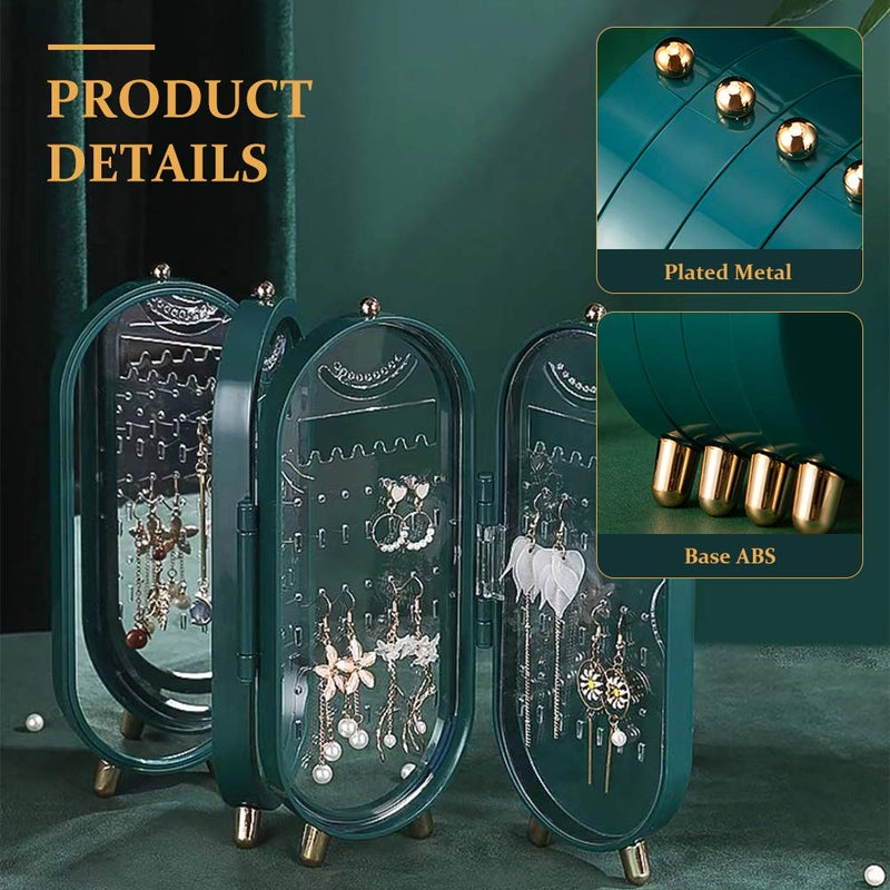 Spaceshoop J JINPEI Women small travel jewelry case, chain earrings and ring holder case, folding jewelry storage box with mirror display rack chain jewelry organizer with mirror (green) - Image 5