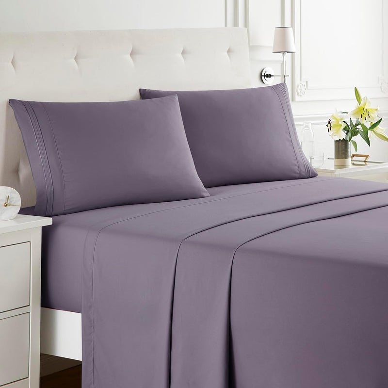 Clara Clark Bed Sheets, Premier 1800 Series Bed Sheet Set, Deep Pocket, Wrinkle, Fade, Stain Resistant, Luxury Soft Bedding Sheets & Pillowcases, Full, Grayish Purple - Image 2
