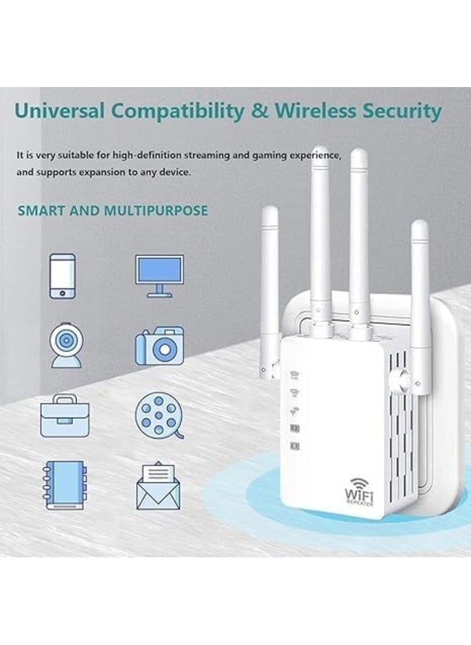 Generic - WiFi Extender - Wireless Signal Repeater Booster up to 9800 sq.ft - 1200Mbps Wall-Through Strong WiFi Booster-Dual Band 2.4G and 5G - 4 Antennas 360 Degree Full Coverage - Image 1