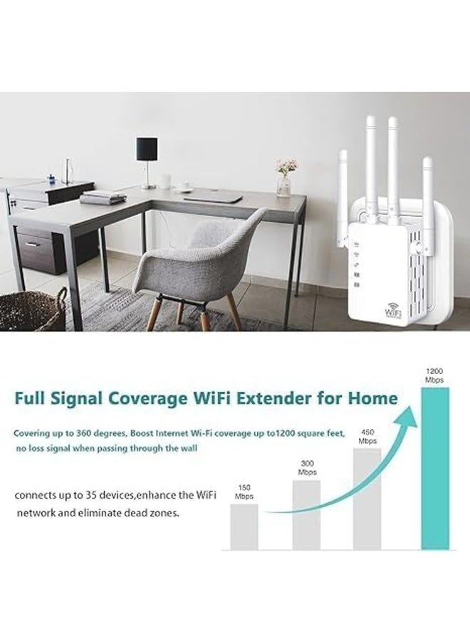 Generic WiFi Extender - Wireless Signal Repeater Booster up to 9800 sq.ft - 1200Mbps Wall-Through Strong WiFi Booster-Dual Band 2.4G and 5G - 4 Antennas 360 Degree Full Coverage  - Image 4