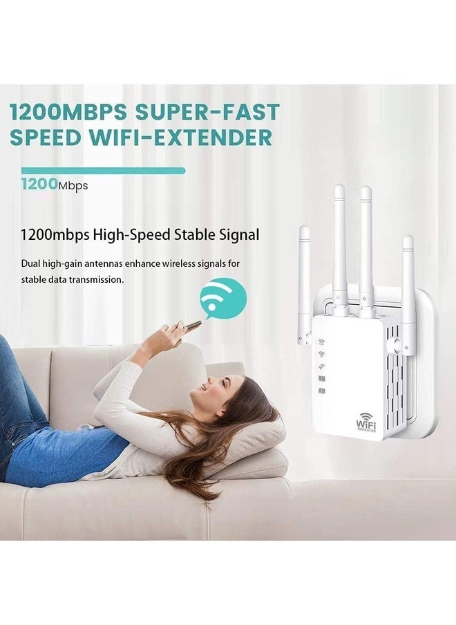 Generic WiFi Extender - Wireless Signal Repeater Booster up to 9800 sq.ft - 1200Mbps Wall-Through Strong WiFi Booster-Dual Band 2.4G and 5G - 4 Antennas 360 Degree Full Coverage  - Image 2