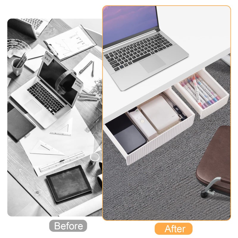 YOOUSOO 2 Pack Under Desk Drawer Storage, Under Desk Organizer, Hidden Self-Adhesive Desks Drawers Slide-out, Stick on Desks Drawer White, Under Mount Drawers for Office/Classroom/Home - Image 4