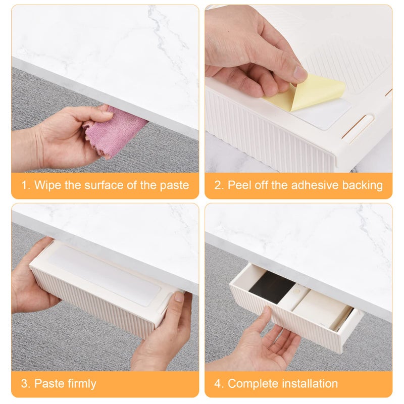 YOOUSOO 2 Pack Under Desk Drawer Storage, Under Desk Organizer, Hidden Self-Adhesive Desks Drawers Slide-out, Stick on Desks Drawer White, Under Mount Drawers for Office/Classroom/Home - Image 5