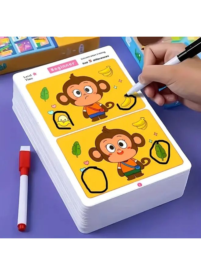 Spot The Difference Brain Teaser Cards 2 Stars Difficulty Levels Reusable Erasable - Image 2