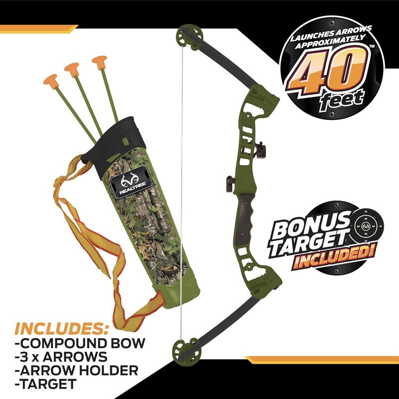 Nkok Realtree Jr. Compound Bow Set; PVC Tipped Suction Cup Arrows Can Be Propelled Up to 40 Feet; 3 Arrows and Target; Red LED Scope; Age 6+ - Image 2