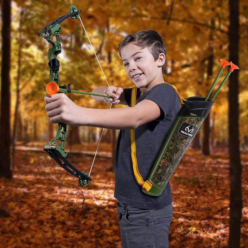 Nkok Realtree Jr. Compound Bow Set; PVC Tipped Suction Cup Arrows Can Be Propelled Up to 40 Feet; 3 Arrows and Target; Red LED Scope; Age 6+ - Image 3