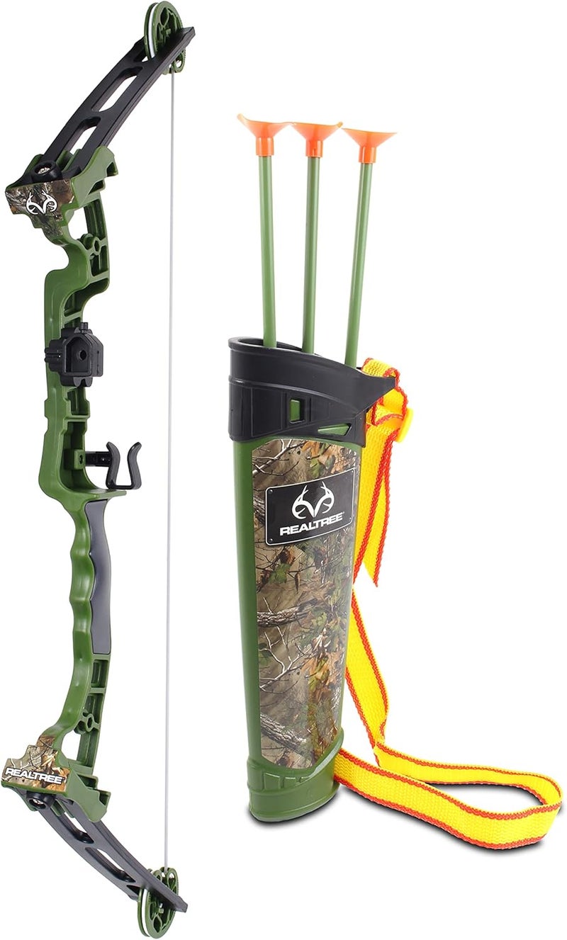 Nkok Realtree Jr. Compound Bow Set; PVC Tipped Suction Cup Arrows Can Be Propelled Up to 40 Feet; 3 Arrows and Target; Red LED Scope; Age 6+ - Image 1