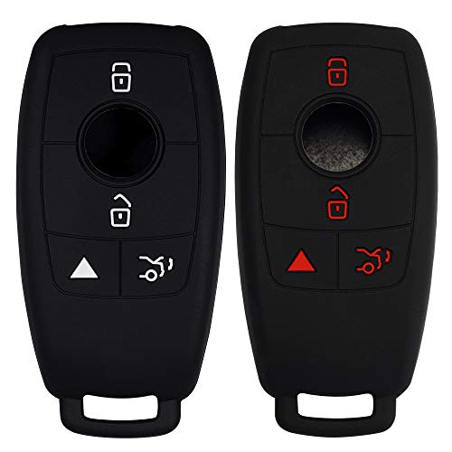 Lcyam Silicone Remote Key Fob Covers Smooth Soft Rubber Case Fits for Mercedes-Benz A220 E63S AMG E-Class GLE 350 4MATIC 2019 2020 2021 (Black Black Model 2) - Image 1