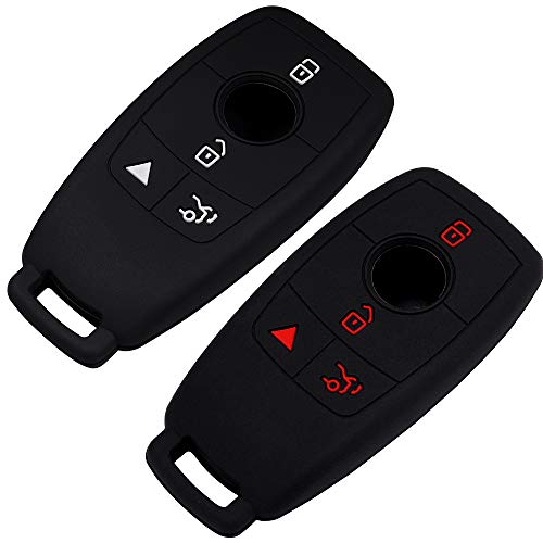 Lcyam Silicone Remote Key Fob Covers Smooth Soft Rubber Case Fits for Mercedes-Benz A220 E63S AMG E-Class GLE 350 4MATIC 2019 2020 2021 (Black Black Model 2) - Image 5